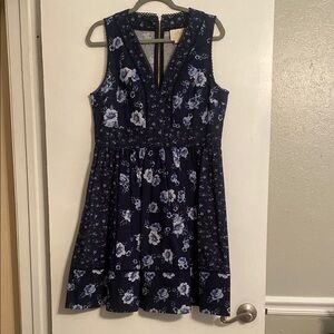 Kate Spade Blue and White Sleeveless V-Neck Sundress